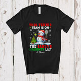MacnyStore - Personalized Custom Name Tennis Team On Santa's Naughty List; Joyful Christmas Snowman Player T-Shirt