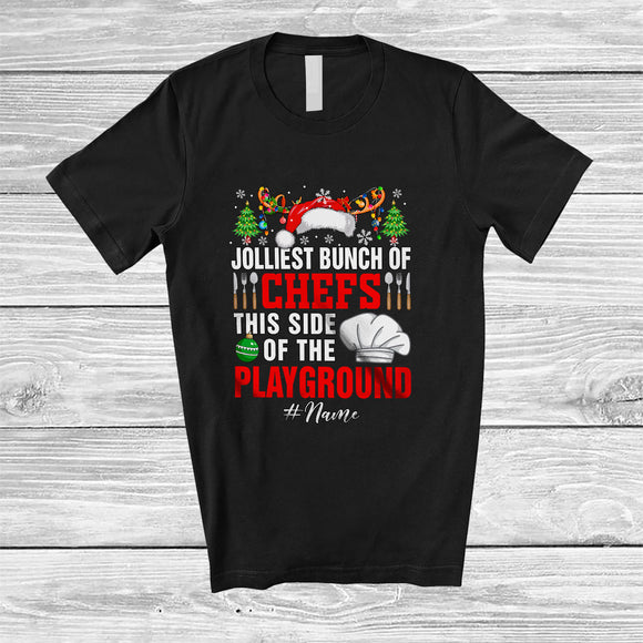 MacnyStore - Personalized Custom Name Jolliest Bunch Of Chefs; Proud Christmas Santa Reindeer T-Shirt