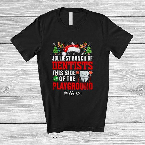 MacnyStore - Personalized Custom Name Jolliest Bunch Of Dentists; Proud Christmas Santa Reindeer T-Shirt