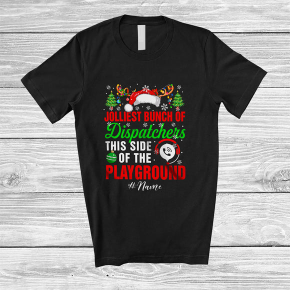 MacnyStore - Personalized Custom Name Jolliest Bunch Of Dispatchers; Proud Christmas Santa Reindeer T-Shirt