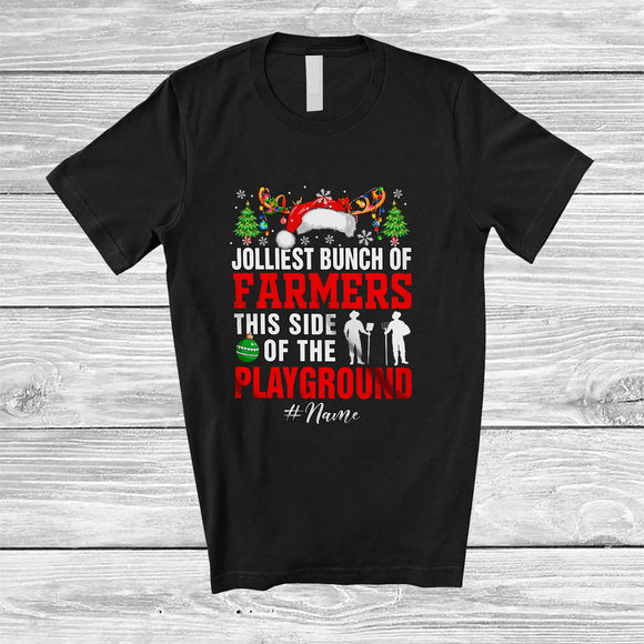 MacnyStore - Personalized Custom Name Jolliest Bunch Of Farmers; Proud Christmas Santa Reindeer T-Shirt