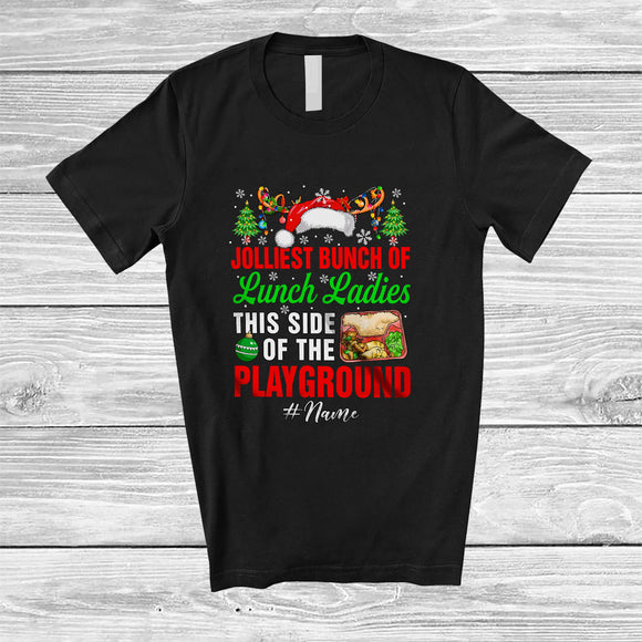 MacnyStore - Personalized Custom Name Jolliest Bunch Of Lunch Ladies; Proud Christmas Santa Reindeer T-Shirt
