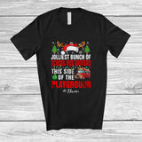 MacnyStore - Personalized Custom Name Jolliest Bunch Of School Bus Drivers; Proud Christmas Santa Reindeer T-Shirt