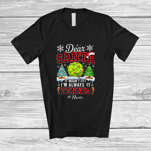 MacnyStore - Personalized Custom Name Santa It Wasn't Me; Amusing Christmas Red Plaid Tennis Player T-Shirt