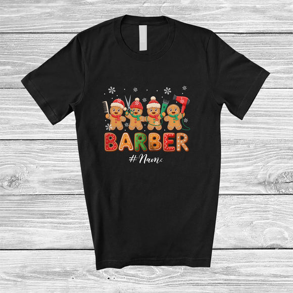 MacnyStore - Personalized Custom Name Barber; Joyful Christmas Four Santa Gingerbread Barber; Baking Baker T-Shirt
