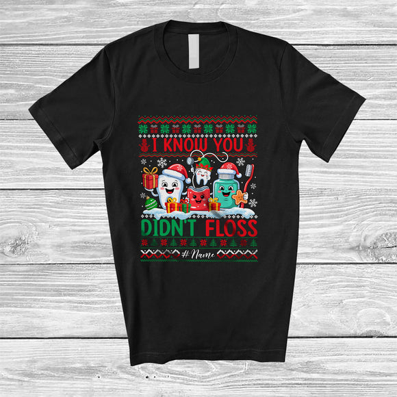 MacnyStore - Personalized Custom Name I Know You Didn't Floss; Merry Christmas Sweater Three Tooth; Dentist Dental T-Shirt