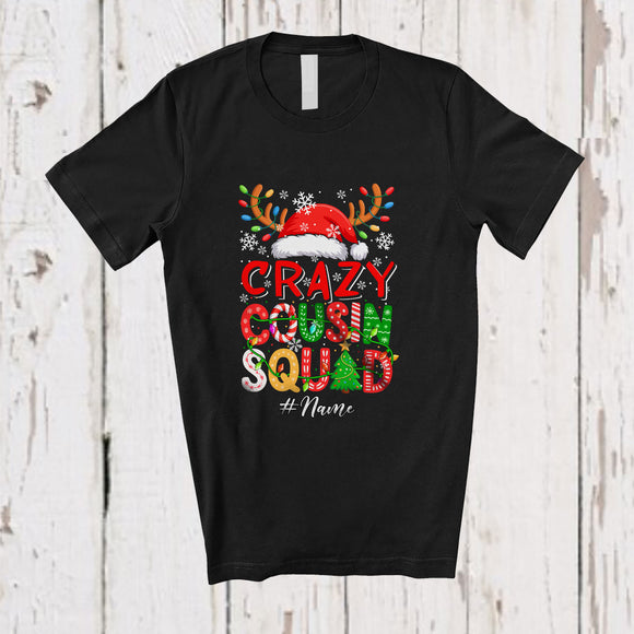 MacnyStore - Personalized Custom Name Crazy Cousin Squad; Lovely Christmas Lights Reindeer Santa; Family T-Shirt