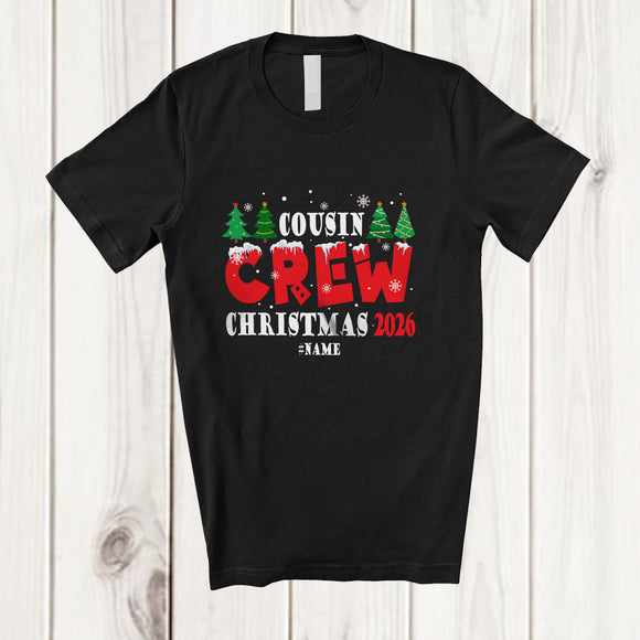 MacnyStore - Personalized Custom Name Cousin Crew Christmas 2026; Awesome X-mas Lights Tree Family Group T-Shirt