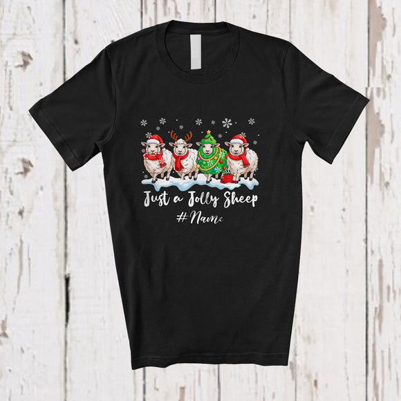 MacnyStore - Personalized Custom Name Just A Jolly Sheep; Awesome Christmas Four Sheep; Farmer T-Shirt