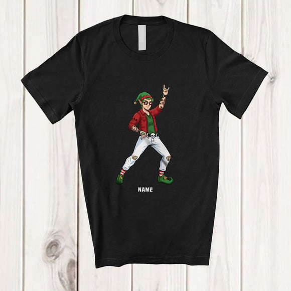 MacnyStore - Personalized Custom Name Rock Sign Language Elf; Amusing Christmas Rock Music Lover Group T-Shirt