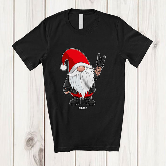 MacnyStore - Personalized Custom Name Rock Sign Language Gnome; Amusing Christmas Rock Music Lover T-Shirt