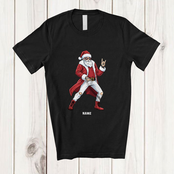 MacnyStore - Personalized Custom Name Rock Sign Language Santa; Amusing Christmas Rock Music Lover T-Shirt