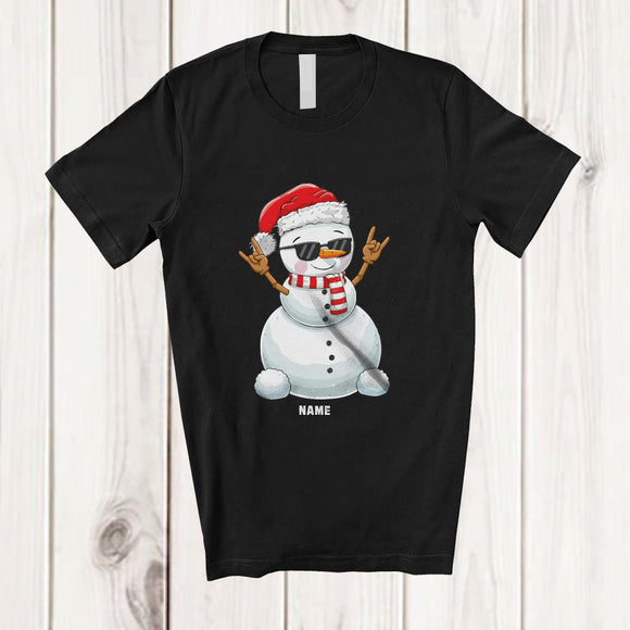 MacnyStore - Personalized Custom Name Rock Sign Language Snowman; Amusing Christmas Rock Music Lover T-Shirt