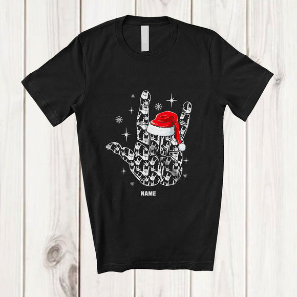 MacnyStore - Personalized Custom Name Rock Sign Language Hand; Amusing Christmas Rock Music Lover T-Shirt