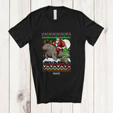 MacnyStore - Personalized Custom Name Santa Riding Manatee; Amusing Christmas Sweater Tree Sea Animal T-Shirt