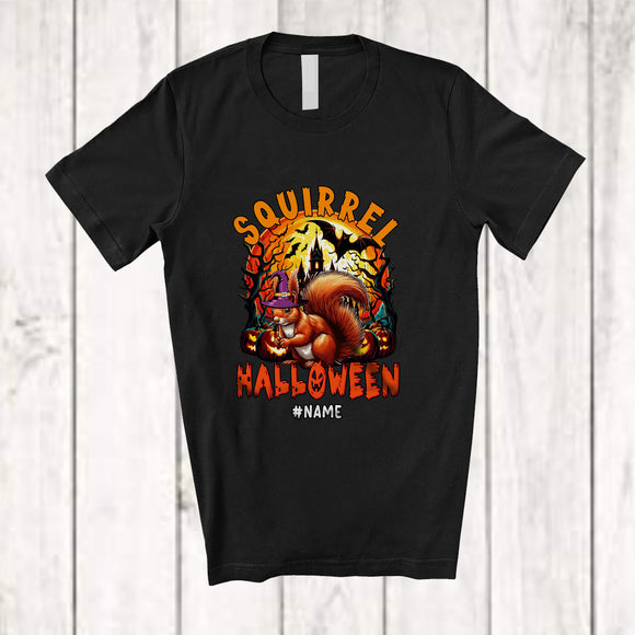 MacnyStore - Personalized Custom Name Squirrel Halloween; Scary Moon Costume Witch Squirrel Animal T-Shirt