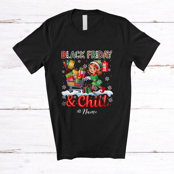 MacnyStore - Personalized Custom Name Black Friday And Chill; Lovely Christmas Shopping Santa Elf T-Shirt