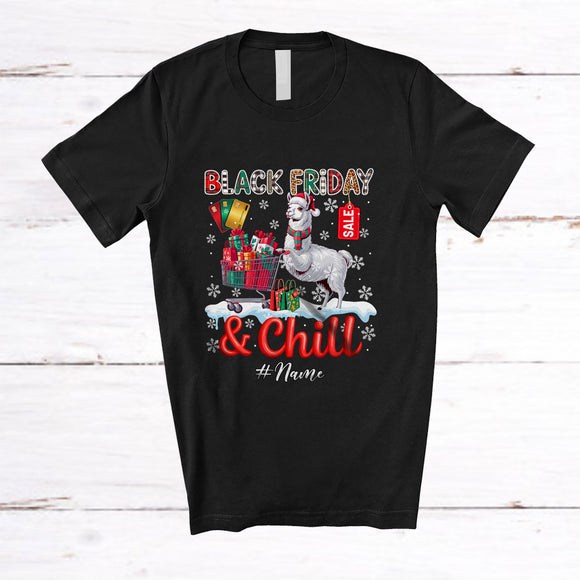 MacnyStore - Personalized Custom Name Black Friday And Chill; Lovely Christmas Shopping Santa Llama T-Shirt