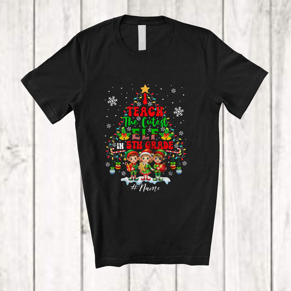 MacnyStore - Personalized I Teach The Cutest Elf In 5th Grade; Amusing Christmas Tree Custom Name Teacher T-Shirt