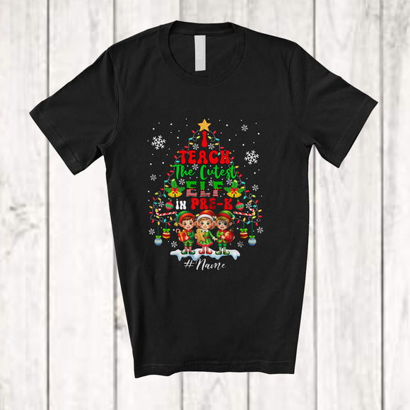 MacnyStore - Personalized I Teach The Cutest Elf In Pre-K; Amusing Christmas Tree Custom Name Teacher T-Shirt