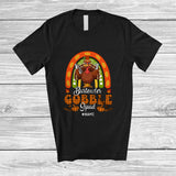 MacnyStore - Personalized Custom Name Bartender Gobble Squad; Proud Thanksgiving Plaid Rainbow Turkey T-Shirt
