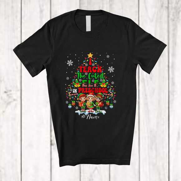 MacnyStore - Personalized I Teach The Cutest Elf In Preschool; Amusing Christmas Tree Custom Name Teacher T-Shirt