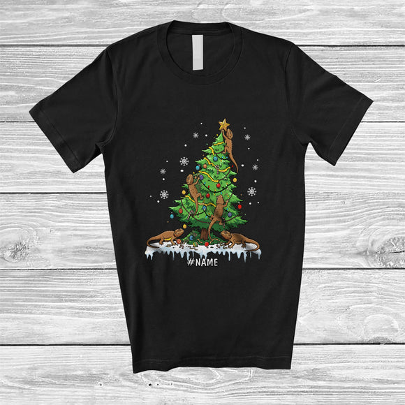 MacnyStore - Personalized Custom Name Bearded Dragon Damage Christmas Tree; Humorous X-mas Lights Animal T-Shirt