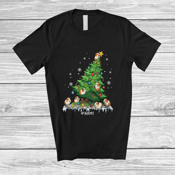 MacnyStore - Personalized Custom Name Guinea Pig Damage Christmas Tree; Humorous X-mas Lights Animal T-Shirt