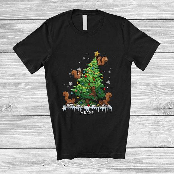 MacnyStore - Personalized Custom Name Squirrel Damage Christmas Tree; Humorous X-mas Lights Animal T-Shirt