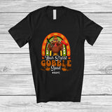 MacnyStore - Personalized Custom Name Hair Stylist Gobble Squad; Proud Thanksgiving Plaid Rainbow Turkey T-Shirt