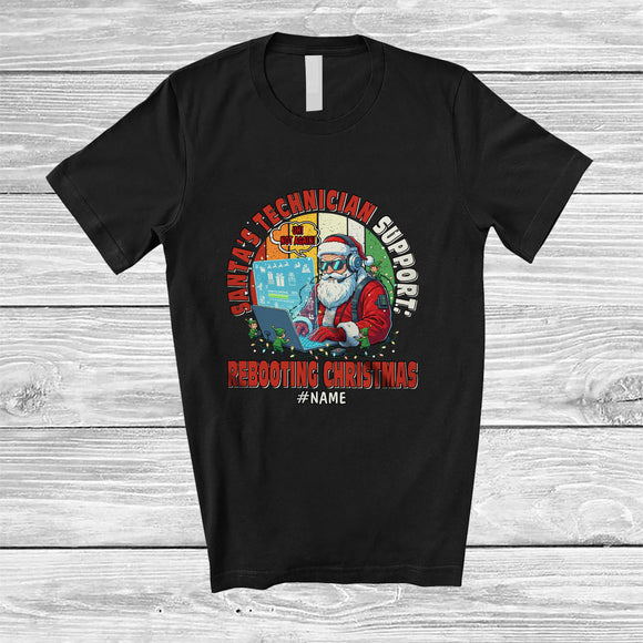 MacnyStore - Personalized Custom Name Retro Santa's Technician Support Rebooting Christmas; Proud IT Santa T-Shirt
