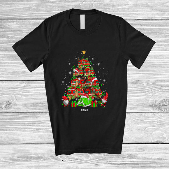 MacnyStore - Personalized Custom Name Santa Camping Equipment Christmas Tree; Joyful X-mas Lights Family T-Shirt