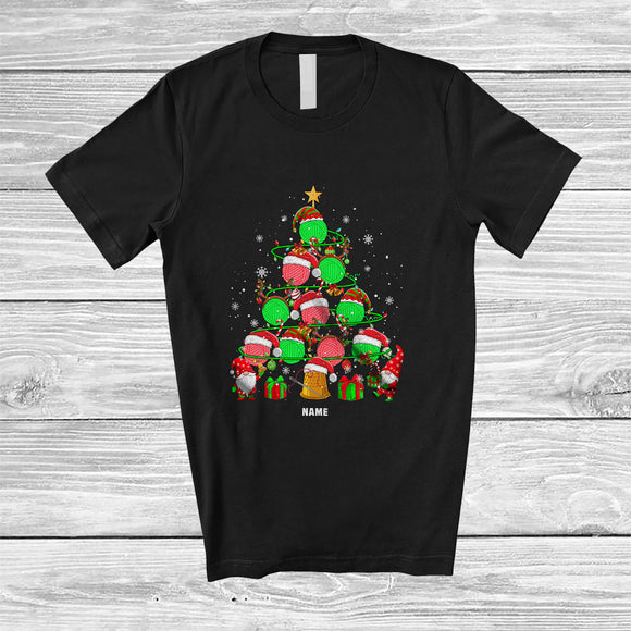 MacnyStore - Personalized Custom Name Santa Crochet Christmas Tree; Joyful X-mas Lights Family Group T-Shirt