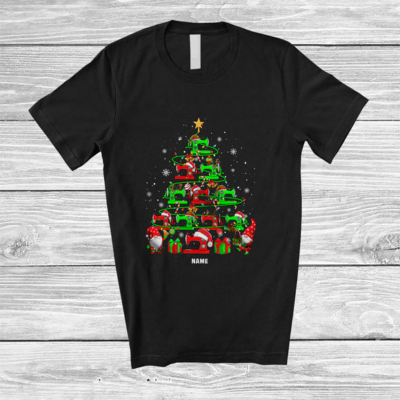 MacnyStore - Personalized Custom Name Santa Sewing Machine Christmas Tree; Joyful X-mas Lights Family T-Shirt