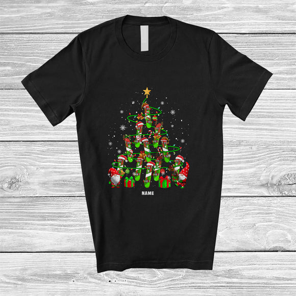 MacnyStore - Personalized Custom Name Skateboarding Equipment Christmas Tree; Joyful X-mas Lights Family T-Shirt