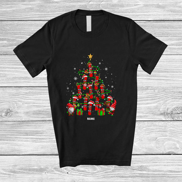MacnyStore - Personalized Custom Name Snowboarding Equipment Christmas Tree; Joyful X-mas Lights Family T-Shirt