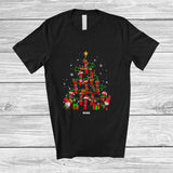 MacnyStore - Personalized Custom Name Snowboarding Equipment Christmas Tree; Joyful X-mas Lights Family T-Shirt