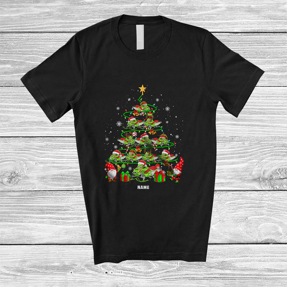 MacnyStore - Personalized Custom Name Snowmobiling Equipment Christmas Tree; Joyful X-mas Lights Family T-Shirt