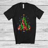 MacnyStore - Personalized Custom Name Santa Surfing Equipment Christmas Tree; Joyful X-mas Lights Family T-Shirt