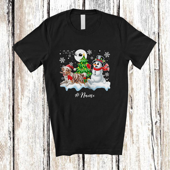 MacnyStore - Personalized Custom Name Santa Aussie Snowman; Lovely Christmas Tree Friends Family T-Shirt