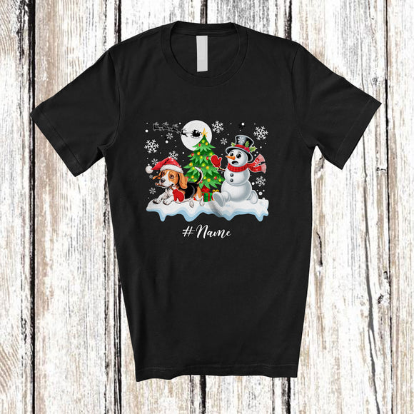 MacnyStore - Personalized Custom Name Santa Beagle Snowman; Lovely Christmas Tree Friends Family T-Shirt