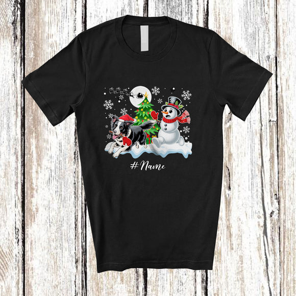 MacnyStore - Personalized Custom Name Santa Border Collie Snowman; Lovely Christmas Tree Friends Family T-Shirt