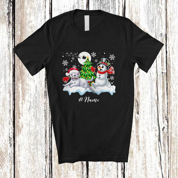 MacnyStore - Personalized Custom Name Santa Kitten Snowman; Lovely Christmas Tree Friends Family T-Shirt
