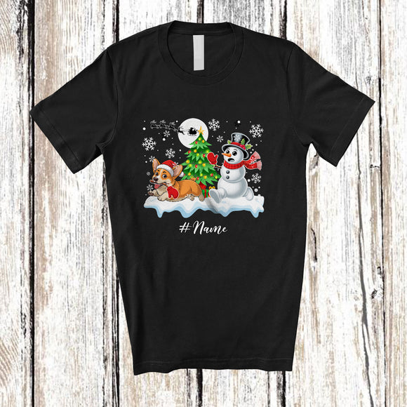 MacnyStore - Personalized Custom Name Santa Corgi Snowman; Lovely Christmas Tree Friends Family T-Shirt