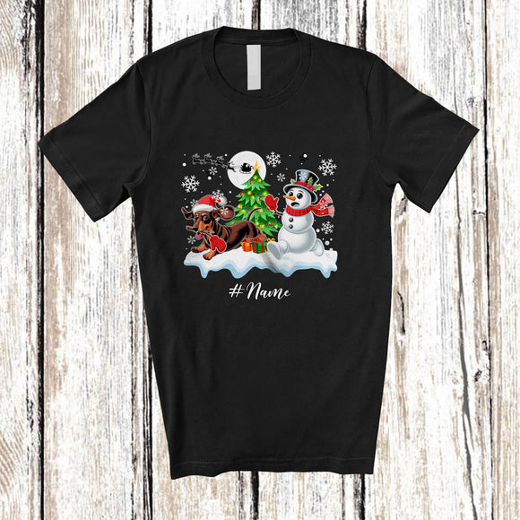 MacnyStore - Personalized Custom Name Santa Dachshund Snowman; Lovely Christmas Tree Friends Family T-Shirt