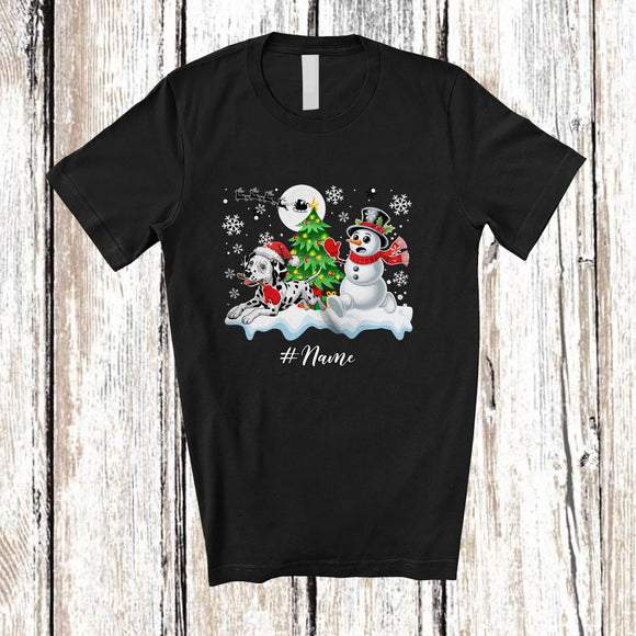 MacnyStore - Personalized Custom Name Santa Dalmatian Snowman; Lovely Christmas Tree Friends Family T-Shirt