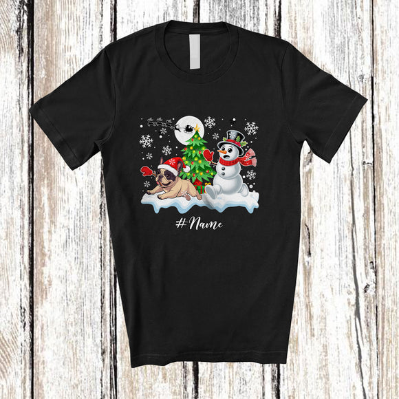 MacnyStore - Personalized Custom Name Santa French Bulldog Snowman; Lovely Christmas Tree Friends Family T-Shirt