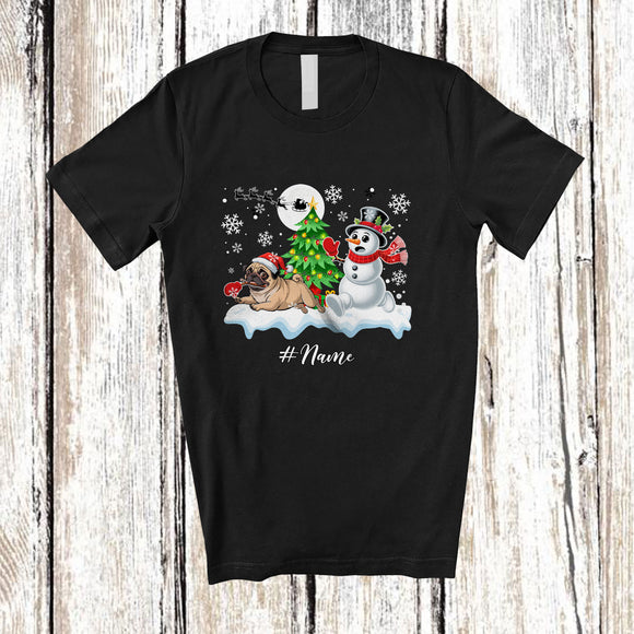 MacnyStore - Personalized Custom Name Santa Pug Snowman; Lovely Christmas Tree Friends Family T-Shirt