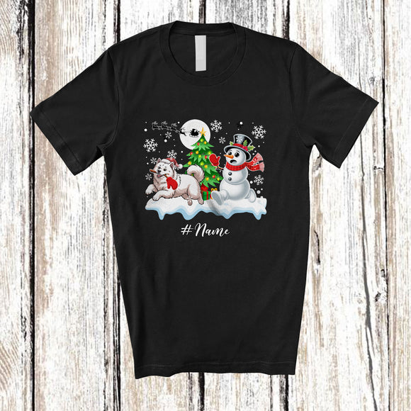 MacnyStore - Personalized Custom Name Santa Samoyed Snowman; Lovely Christmas Tree Friends Family T-Shirt