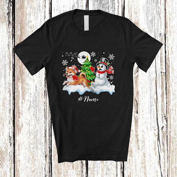 MacnyStore - Personalized Custom Name Santa Shiba Inu Snowman; Lovely Christmas Tree Friends Family T-Shirt